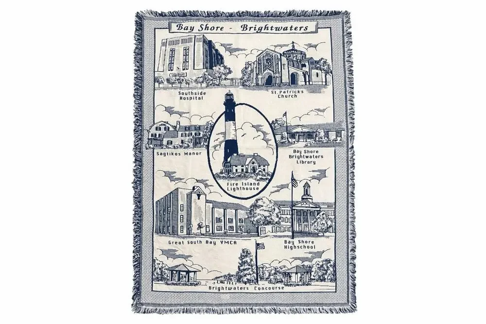 Bay Shore Brightwaters Woven Throw Blanket Fire Island Lighthouse Long Island